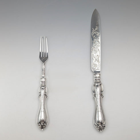 1856 British antique pure silver serving cutlery pair, total weight 174g, Martin Hall