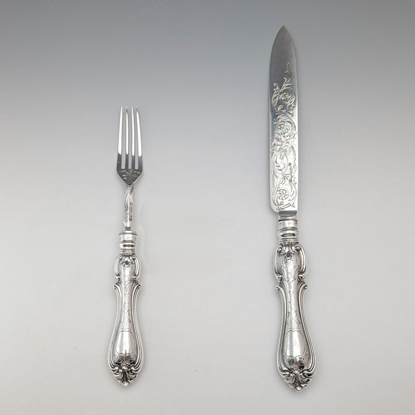 1856 British antique pure silver serving cutlery pair, total weight 174g, Martin Hall