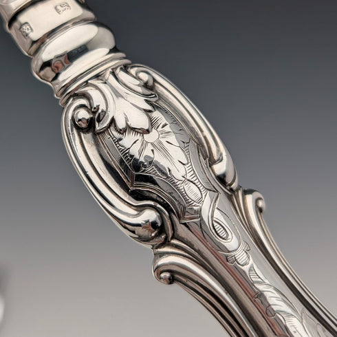 1856 British antique pure silver serving cutlery pair, total weight 174g, Martin Hall