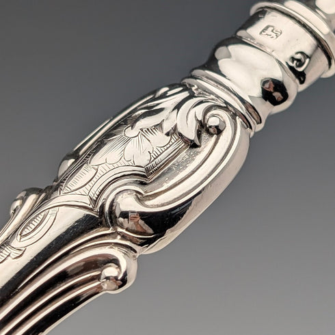 1856 British antique pure silver serving cutlery pair, total weight 174g, Martin Hall