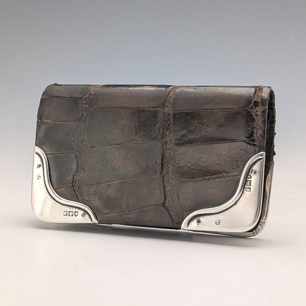 1903 年英國古董純銀裝飾小號皮革皮夾零錢包