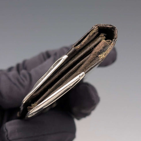 1903 British antique sterling silver decorated small leather wallet with coin purse