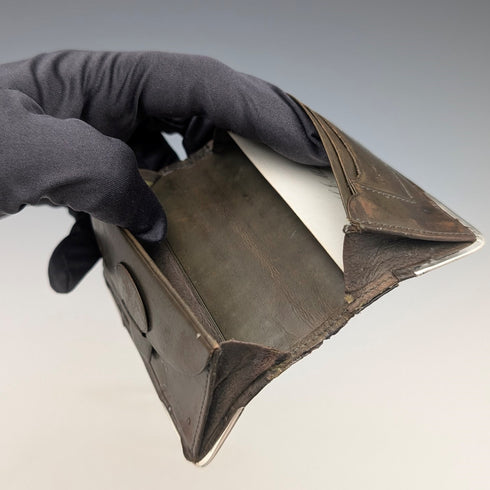 1903年 英国アンティーク 純銀装飾 小型革財布 小銭入れ