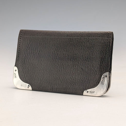 1902 British antique sterling silver decorated small leather wallet ticket case