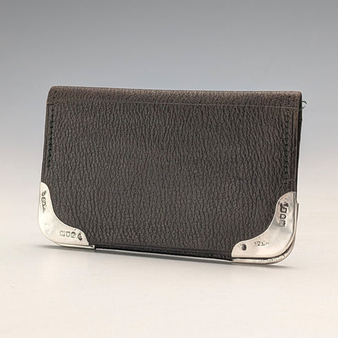 1902 British antique sterling silver decorated small leather wallet ticket case