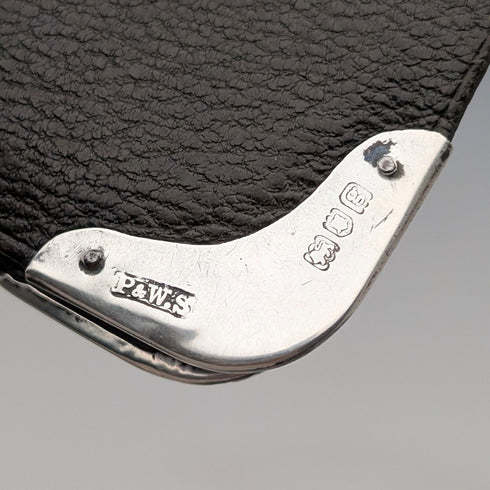 1902 British antique sterling silver decorated small leather wallet ticket case