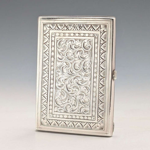1874 British antique pure silver double door card case 104g George Unite