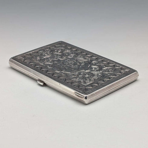 1874 British antique pure silver double door card case 104g George Unite