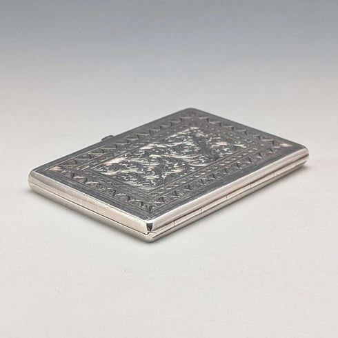 1874 British antique pure silver double door card case 104g George Unite