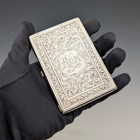 1874年 英国アンティーク 純銀 両開き型カードケース 104g George Unite