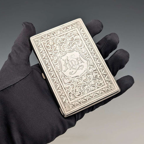 1874 British antique pure silver double door card case 104g George Unite