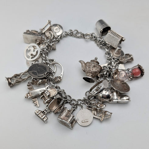 約 1970 年英國復古純銀吊飾手鍊 78 克