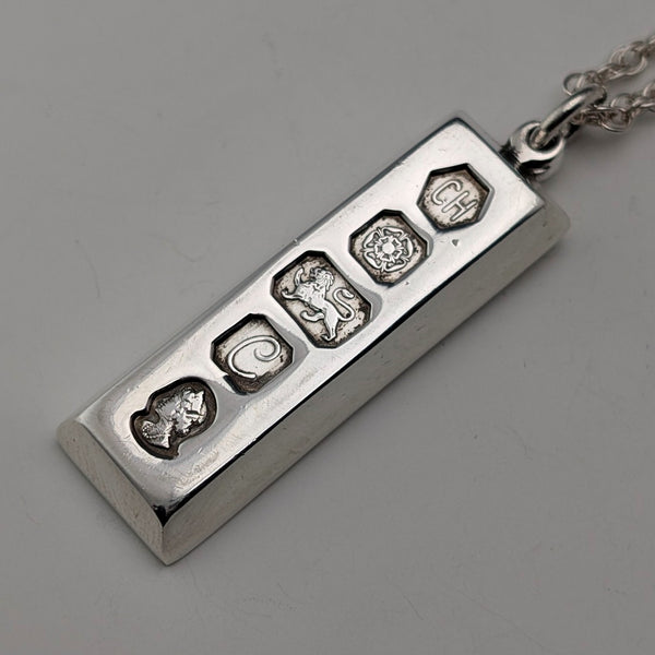 1977 British pure silver jubilee ingot pendant 30g with pure silver necklace