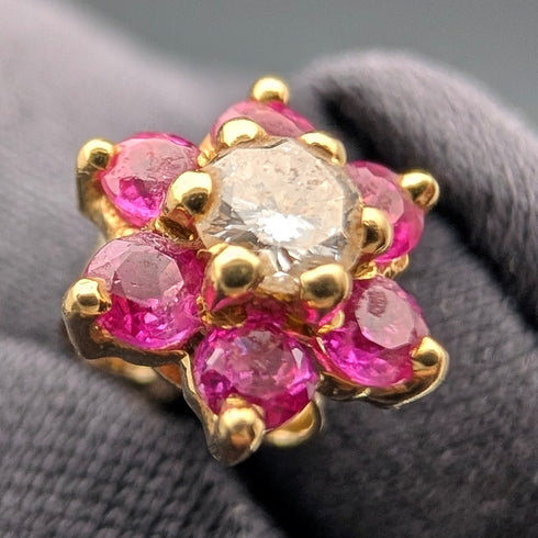 Antique 18K Gold Earrings with Diamonds, Rubies and Flowers