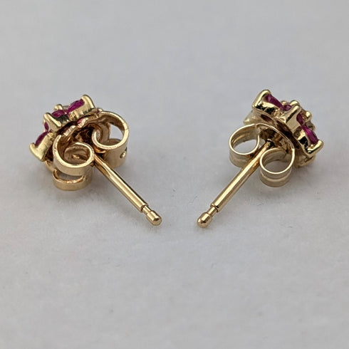 Antique 18K Gold Earrings with Diamonds, Rubies and Flowers
