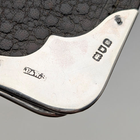 1902 British antique sterling silver decorated leather bi-fold wallet PWS