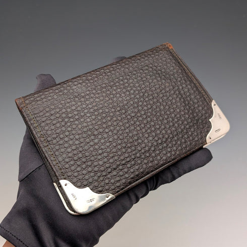 1902 British antique sterling silver decorated leather bi-fold wallet PWS