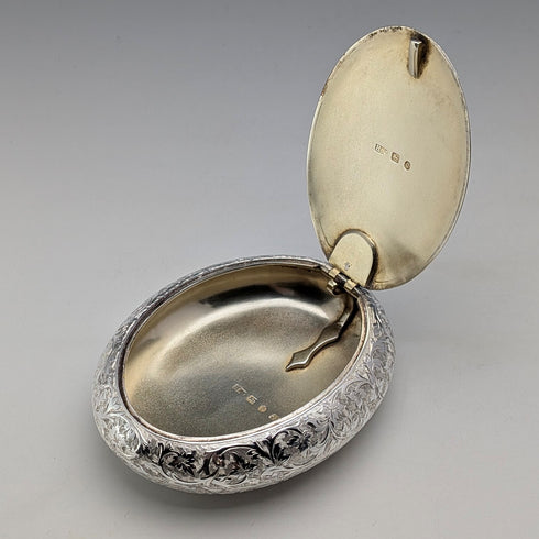 1890年 英国アンティーク 純銀製 オーバルスナッフボックス 90g Howard James