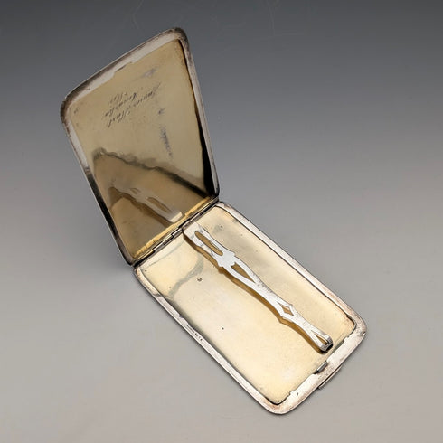 米国ヴィンテージ 純銀製 アールデコ装飾 大型シガレットケース 171g