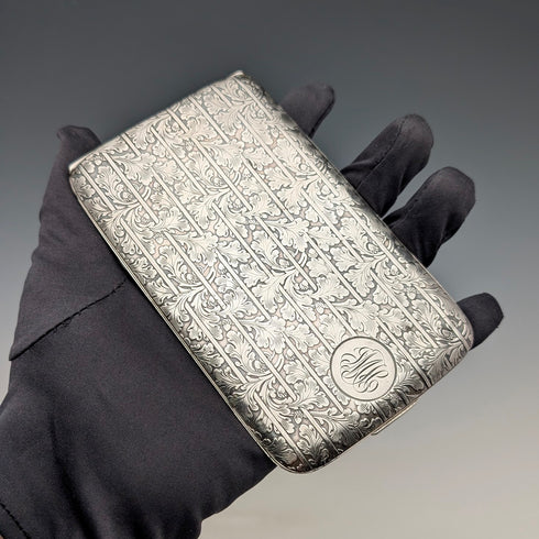 米国ヴィンテージ 純銀製 アールデコ装飾 大型シガレットケース 171g