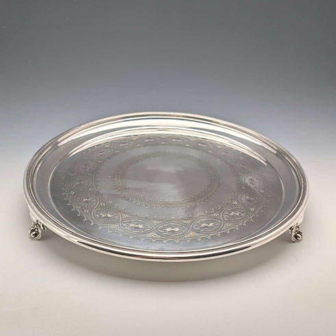 1898 British antique silver plate Salva diameter 31cm Elkington