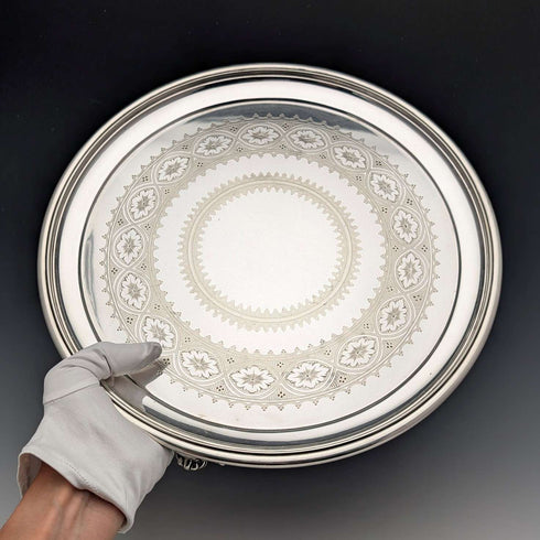 1898 British antique silver plate Salva diameter 31cm Elkington