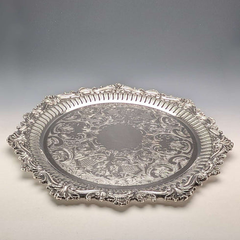 Vintage Canadian silver plate round legless Salva, diameter 37cm