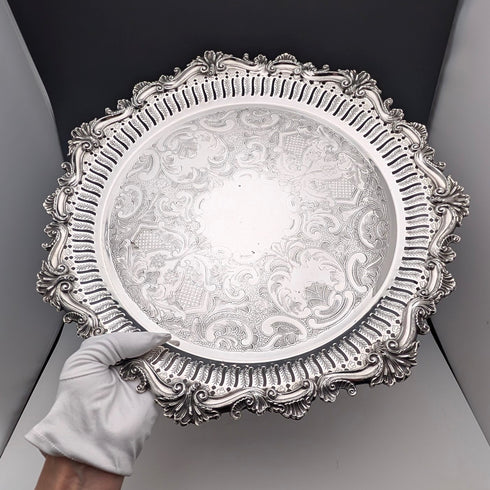 Vintage Canadian silver plate round legless Salva, diameter 37cm