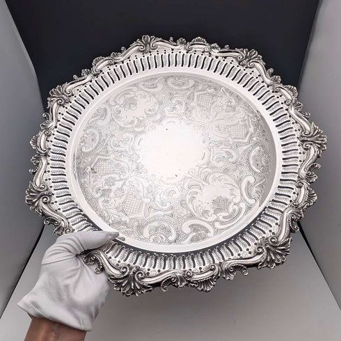 Vintage Canadian silver plate round legless Salva, diameter 37cm