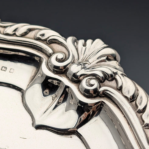 1908 British antique sterling silver salver, diameter 30cm, 624g, William Devenport