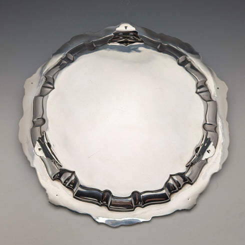 1908 British antique sterling silver salver, diameter 30cm, 624g, William Devenport