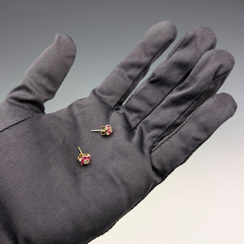 Antique 18K Gold Earrings with Diamonds, Rubies and Flowers