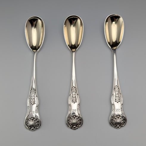 1843 British antique sterling silver mustard spoon x 3, total 91g, Samuel Hayne & Dudley Carter
