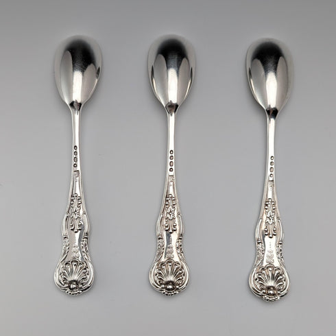 1843 British antique sterling silver mustard spoon x 3, total 91g, Samuel Hayne & Dudley Carter