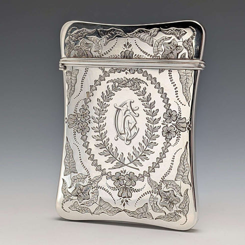 1878 British antique sterling silver card case 92g Robert Thornton