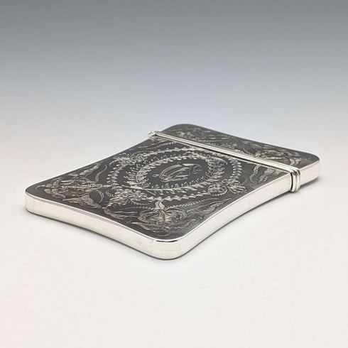 1878 British antique sterling silver card case 92g Robert Thornton