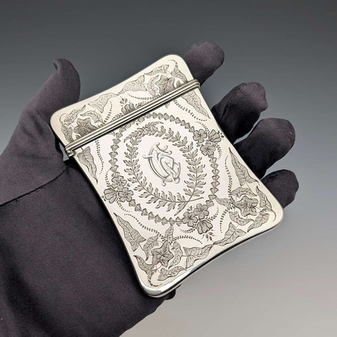 1878 British antique sterling silver card case 92g Robert Thornton