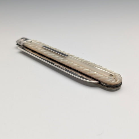 1883 British antique white mother-of-pearl handle, pure silver blade penknife, William Morton