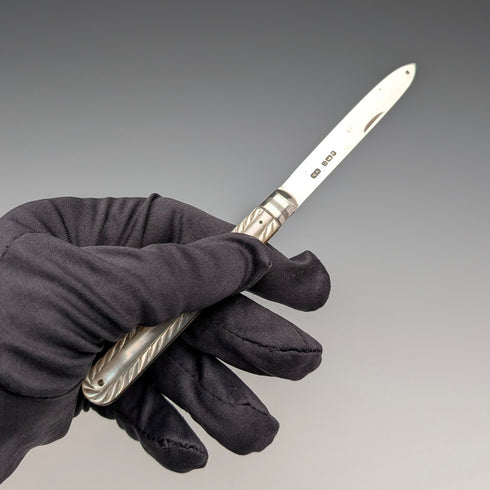1883 British antique white mother-of-pearl handle, pure silver blade penknife, William Morton