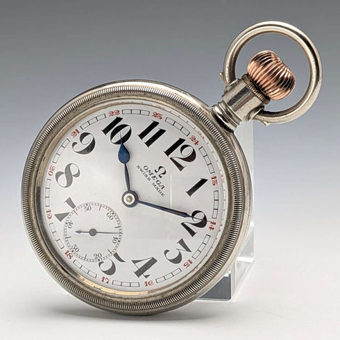 Circa 1915 Antique Omega Pocket Watch Diameter 53mm Railroad Watch Alloy Case In Good Working Condition