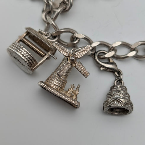 1975 British Vintage Sterling Silver Charm Bracelet 48g LC