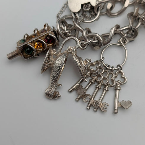 1975 British Vintage Sterling Silver Charm Bracelet 48g LC