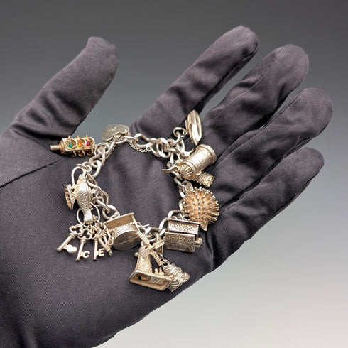 1975 British Vintage Sterling Silver Charm Bracelet 48g LC