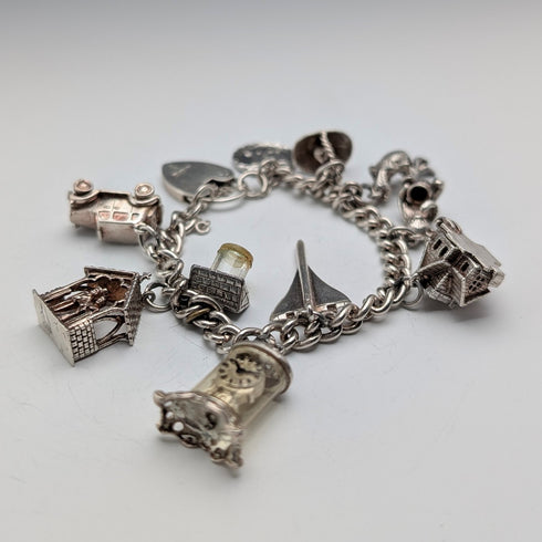 1978 British Vintage Sterling Silver Charm Bracelet 48g RP
