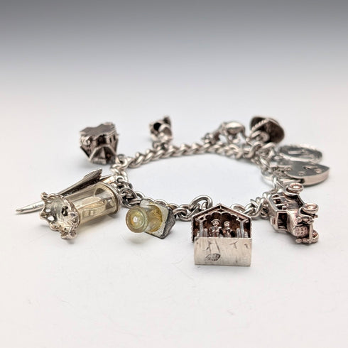 1978 British Vintage Sterling Silver Charm Bracelet 48g RP