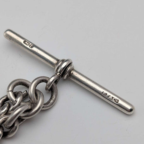 Circa 1900 British antique sterling silver Albert chain, 75g, with sterling silver Vesta case