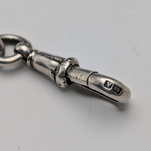 Circa 1900 British antique sterling silver Albert chain, 75g, with sterling silver Vesta case