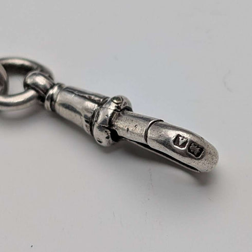 Circa 1900 British antique sterling silver Albert chain, 75g, with sterling silver Vesta case