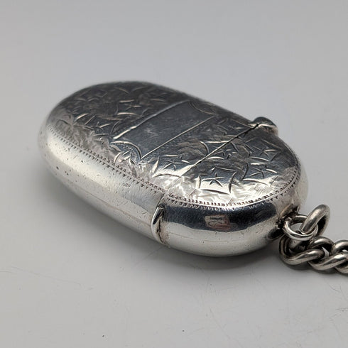 Circa 1900 British antique sterling silver Albert chain, 75g, with sterling silver Vesta case