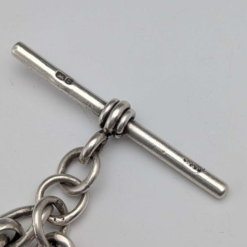 Circa 1900 British antique sterling silver Albert chain, 80g, with sterling silver Vesta case